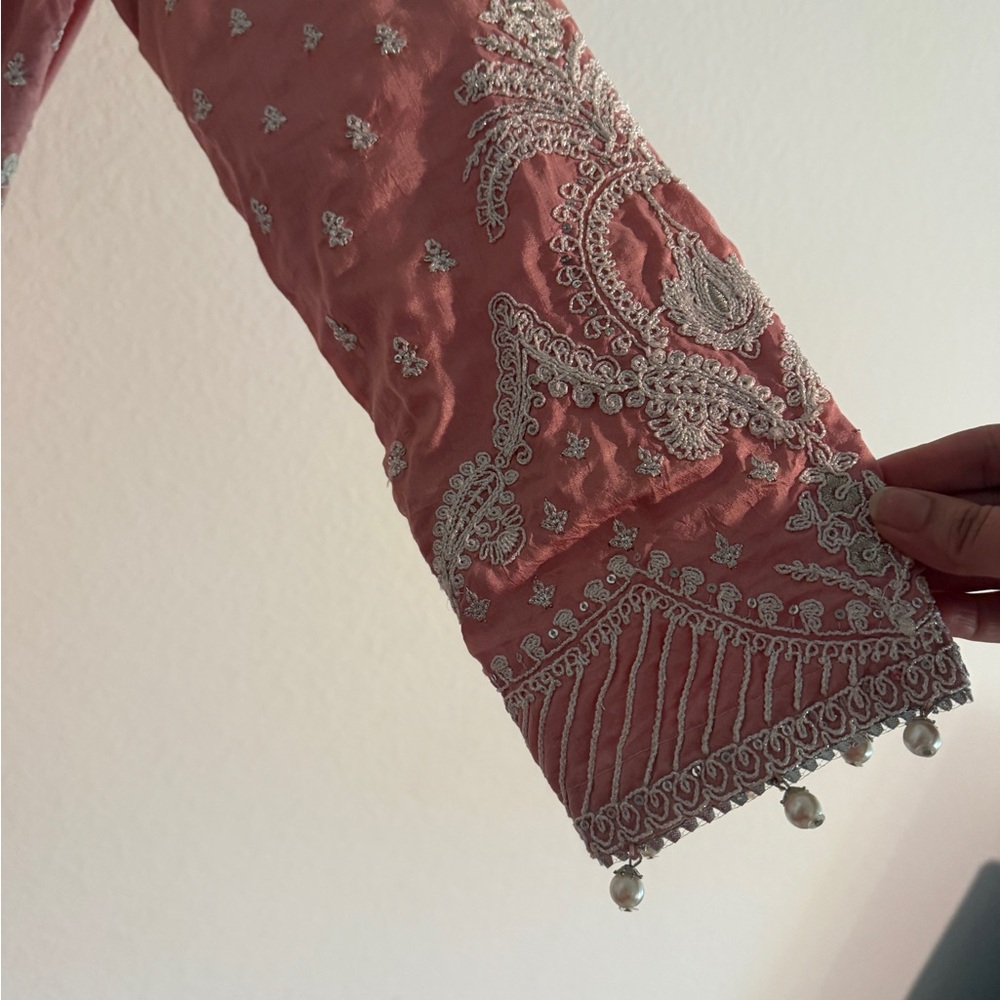 Blush Pink Embroidered Maxi Dress with Long Sleeves - Picture 5 of 9